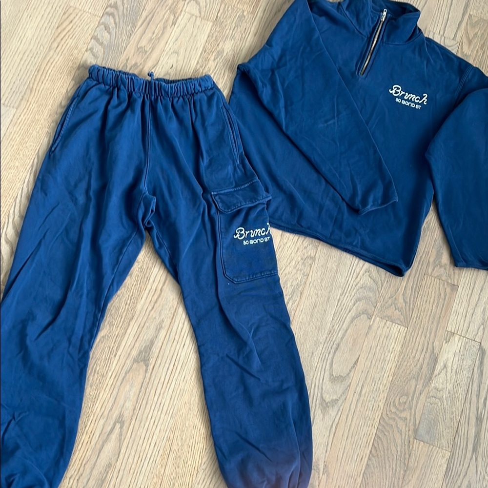 Brunch 50 bond Blue Jogger Pants and zip sweatshirt size small